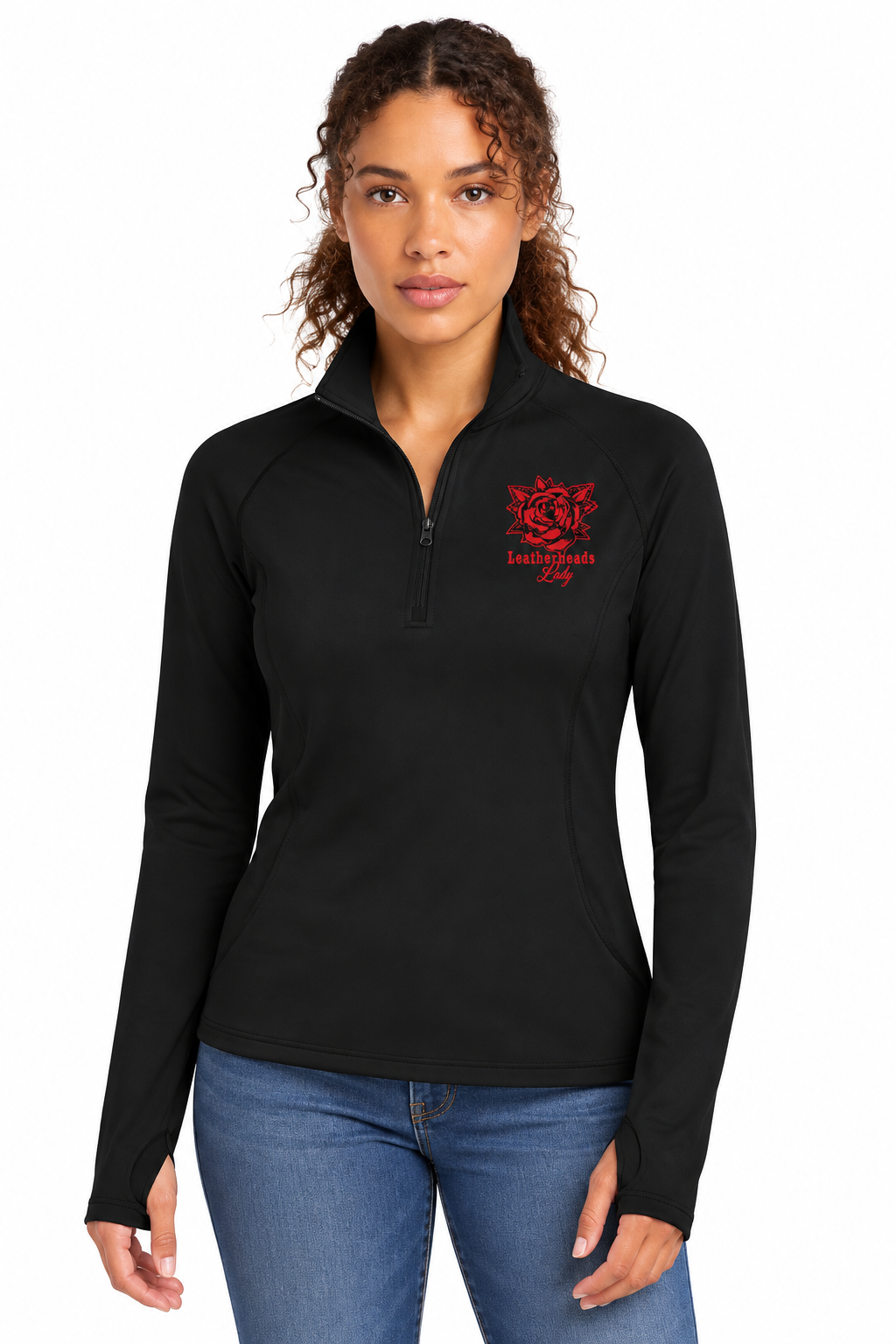**NEW** Leatherheads Lady Patch Stretch 1/4-Zip Pullover with thumbholes