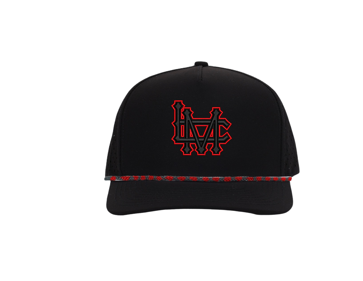 Black Signature Hat (5 panel) w/ Red and Black Rope -  Multiple Designs
