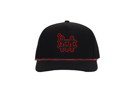 Black Signature Hat (5 panel) w/ Red and Black Rope -  Multiple Designs