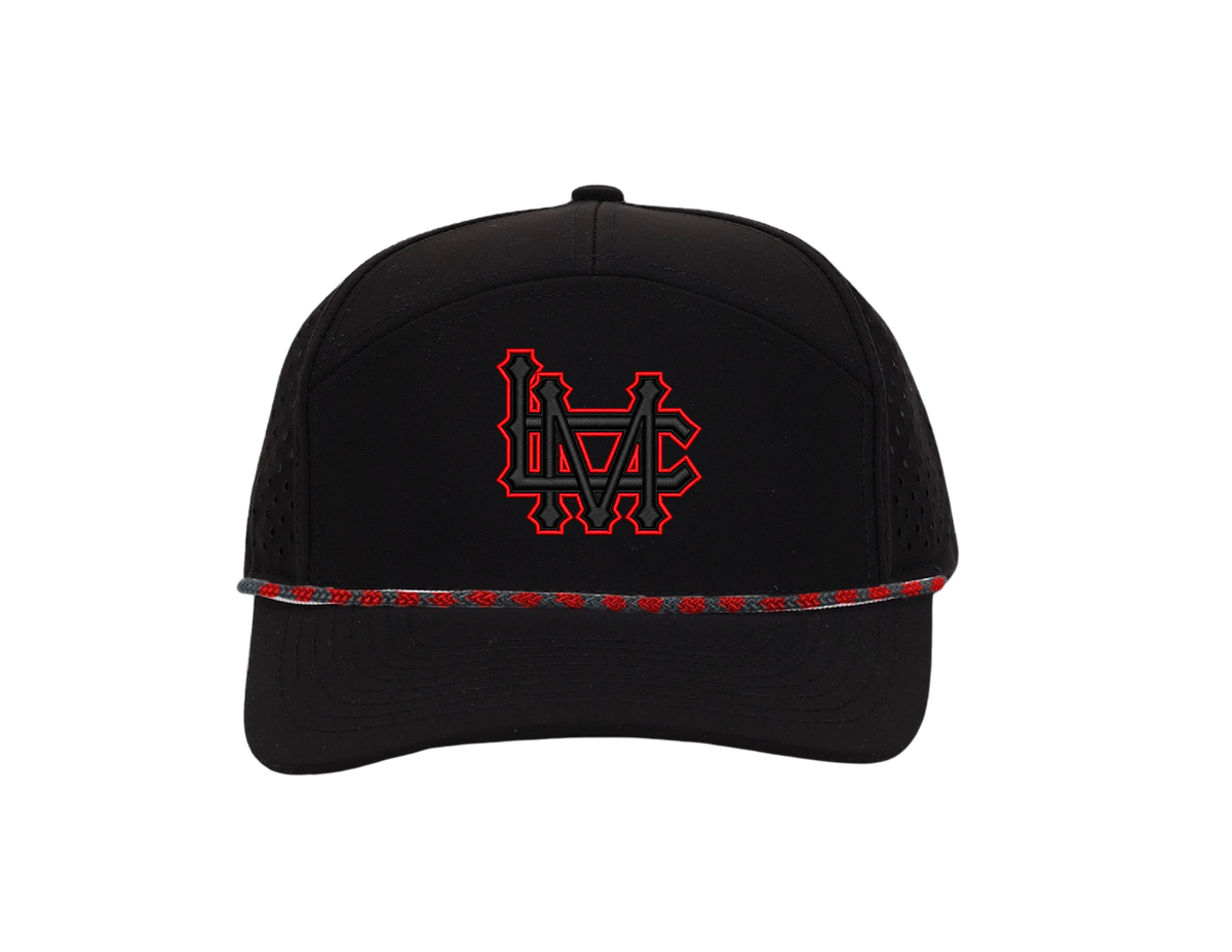 Black Tradesman Hat (7 panel) w/ Red and Black Rope - Multiple Designs