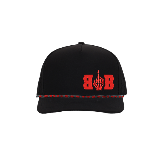 Black Signature Hat (5 panel) w/ Red and Black Rope -  Multiple Designs