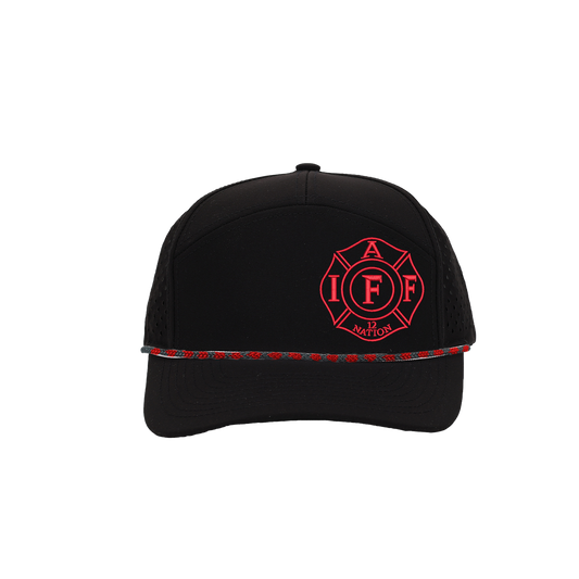 Black Tradesman Hat (7 panel) w/ Red and Black Rope - Multiple Designs